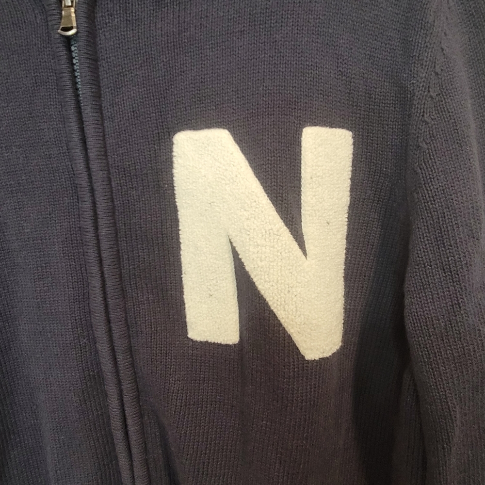 Nautica Mens Logo Baseball Jacket Sweater Large Navy Blue - Picture 5 of 7